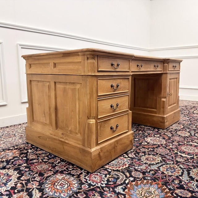 English Teak Desk with Brown Leather Top For Sale - Image 5 of 18