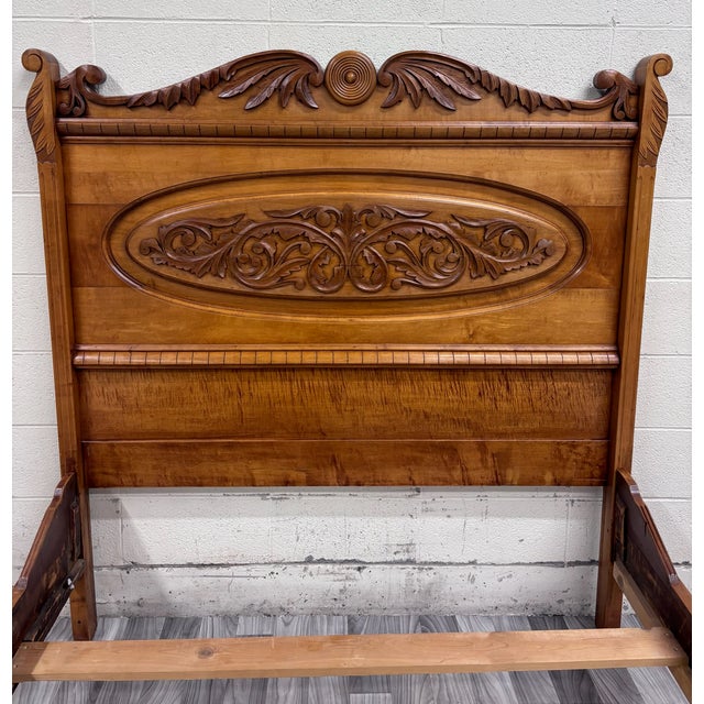 Antique Full Size Victorian Eastlake Carved Floral Acanthus Scrollwork Bed For Sale - Image 12 of 13