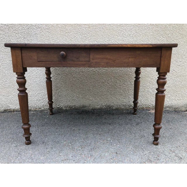 Antique Oak Farm Table with Drawer For Sale - Image 6 of 10