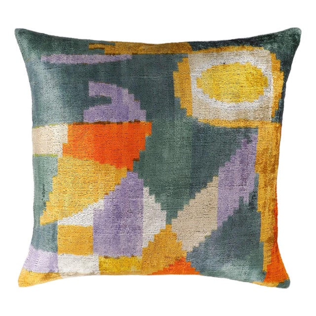 Sailing Silk Velvet Ikat Throw Pillow Cover, 20 X 20 For Sale