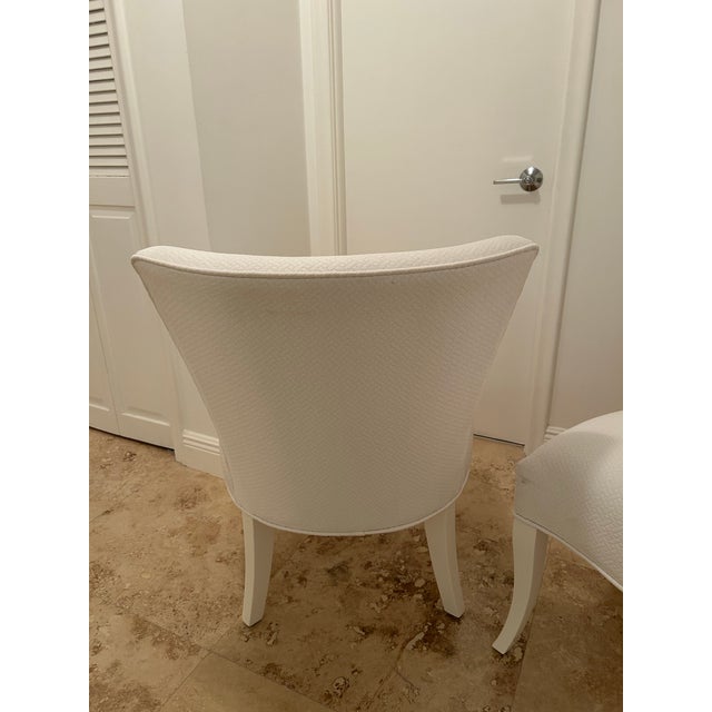 Hollywood Regency White Lacquer and White Quilted Slipper Chairs a Pair For Sale - Image 4 of 11