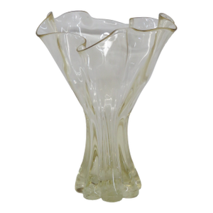 Mid Century Modern Organic Yellow Art Glass Ruffled Rim Handkerchief Vase 4768b