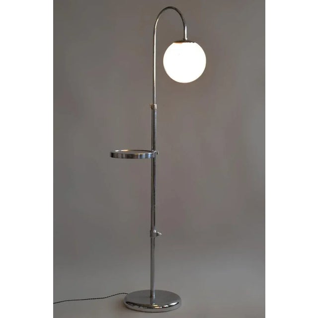 Czech Adjustable Chrome Floor Lamp in Steel and Milk Glass, 1930s For Sale - Image 9 of 10