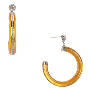 Miriam Salat Resin & White Topaz Hoop Classic Chic Vintage Earrings For Sale