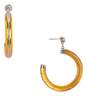 Miriam Salat Resin & White Topaz Hoop Classic Chic Vintage Earrings