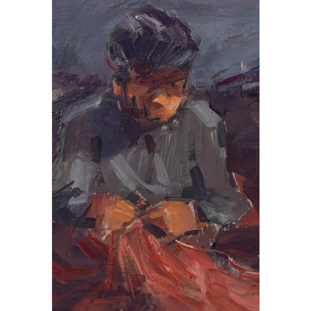 Post Impressionist Study, Fishermen Repairing Nets, 20th-Century, Oil on Board, Framed For Sale - Image 5 of 10