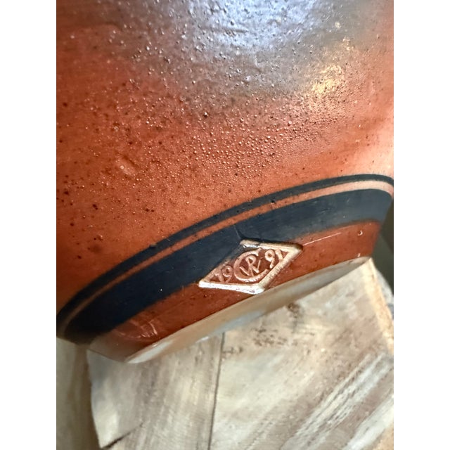 Brown 1991 Studio Art Wood Fired Pottery Lidded Bowl For Sale - Image 8 of 9