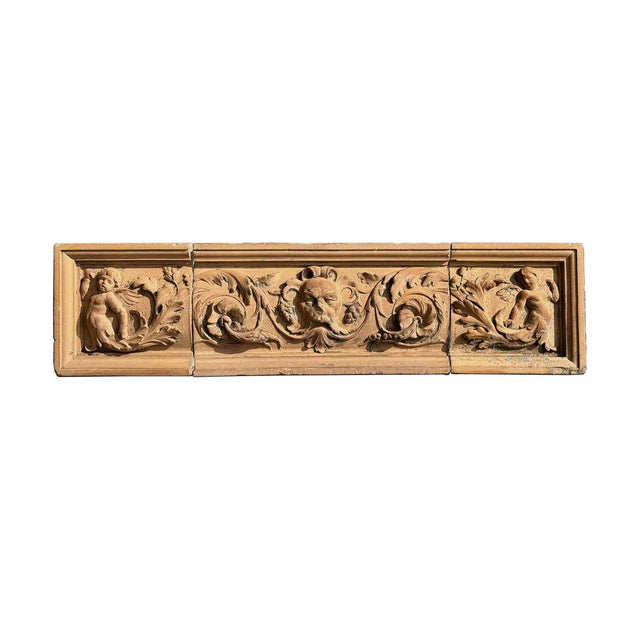 Late 19th Century Antique Terracotta Building Facade Plaque - Mythological Cherubic Theme - Tri-Parte For Sale - Image 5 of 5