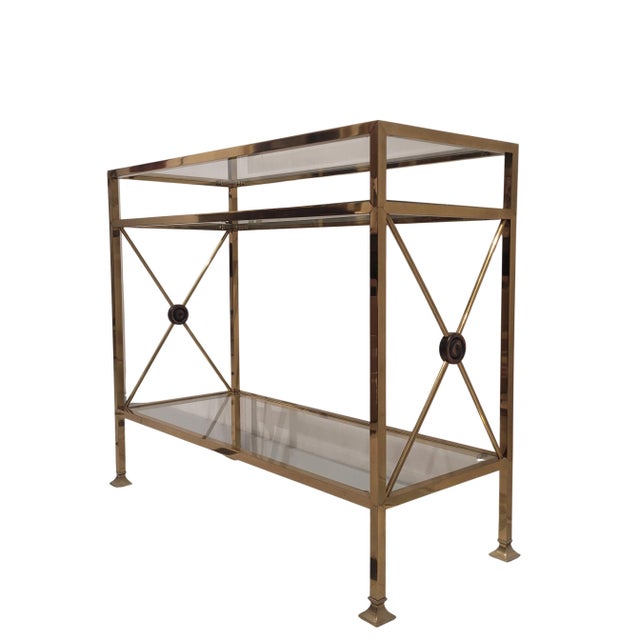 Hollywood Regency Gilt Brass, Wood and Glass Console Table, France, 1970s For Sale - Image 10 of 10