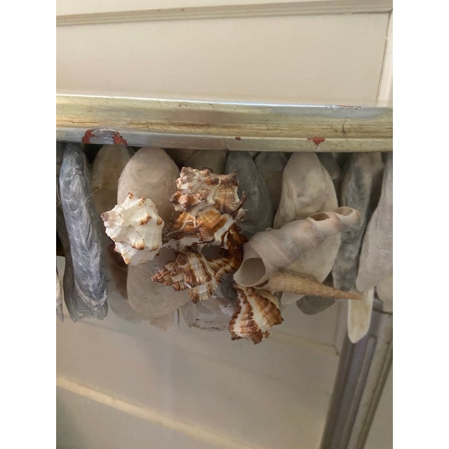 Hollywood Regency Shell Encrusted Demi Lune Table in Farrow & Ball Paint For Sale - Image 3 of 12