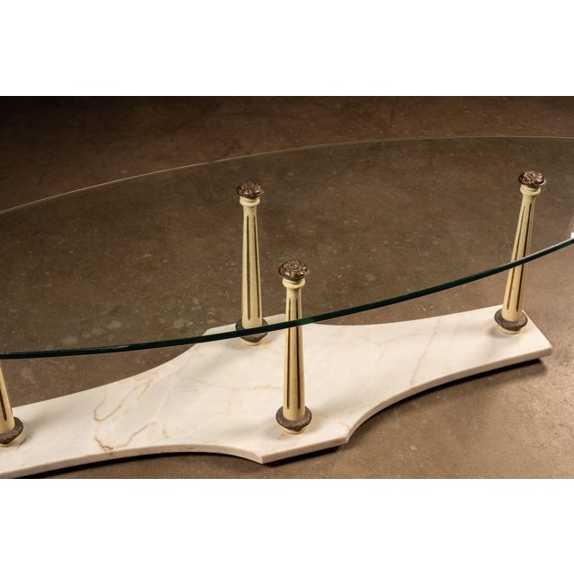 Mid 20th Century Mid-Century Marble and Glass Neoclassical Oblong Coffee Table For Sale - Image 5 of 7