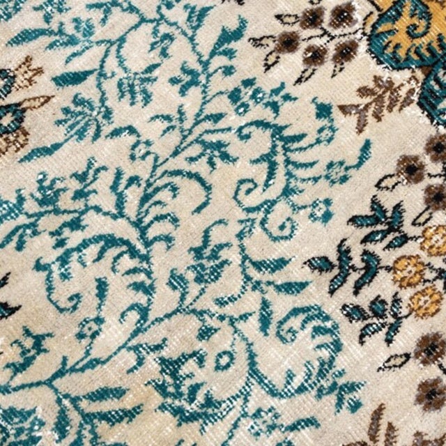 Textile Vintage 1960s Turkish Rug, Ivory & Teal With Saffron Spandrels, Kerman Style – 7'0" X 9'7" For Sale - Image 7 of 12