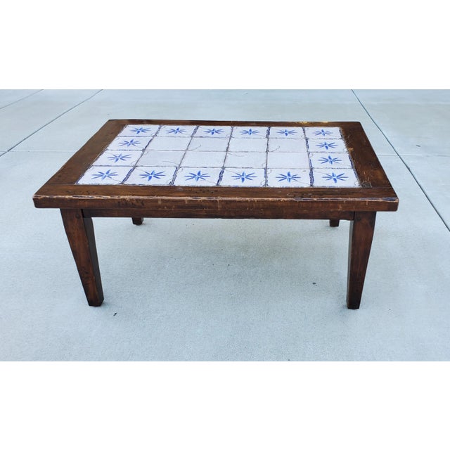 1970s Vintage Custom Walnut Coffee Table With Hand-Painted Portuguese Tiles For Sale - Image 10 of 13