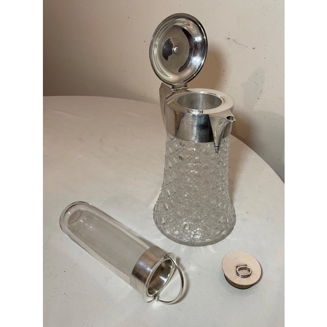 Antique Mappin & Webb Silver Plate Cut Crystal Claret Water Pitcher Ice Chamber For Sale - Image 10 of 17