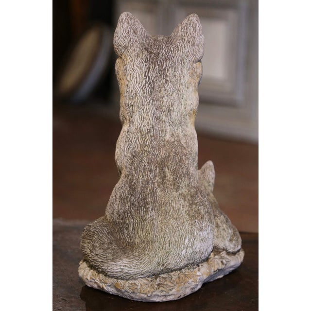 Stone Gray Mid-Century French Weathered Stone Garden Sculpture of Fox With Two Pups For Sale - Image 8 of 9