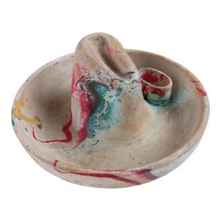 Vintage Swirl Pottery Cowboy Hat Sombrero Ashtray Match Holder For Sale