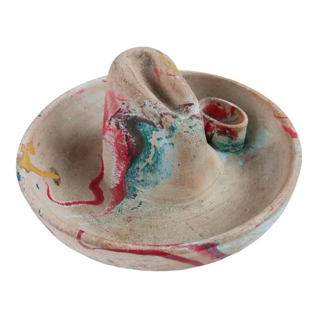 Vintage Swirl Pottery Cowboy Hat Sombrero Ashtray Match Holder For Sale