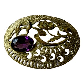 Antique Art Nouveau Sash Pin With Purple Stone C. 1900 For Sale
