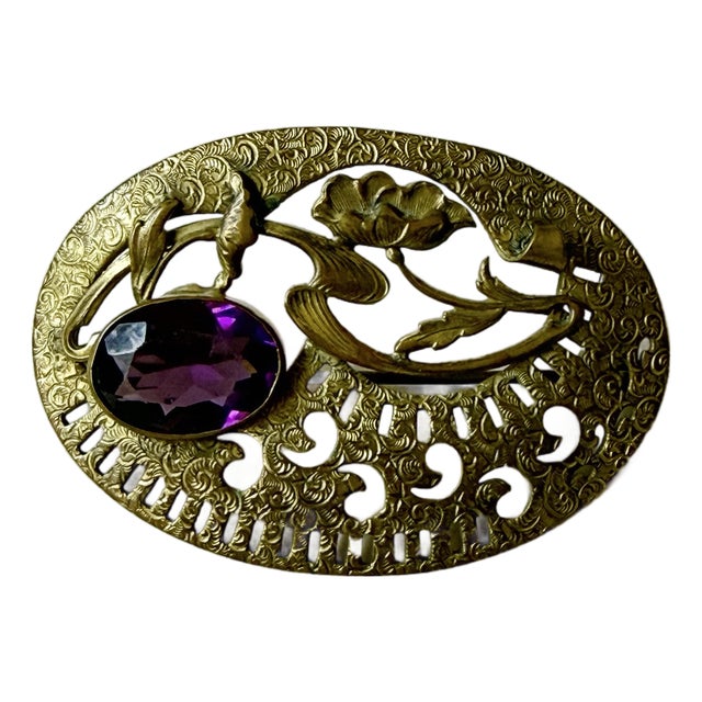 Antique Art Nouveau Sash Pin With Purple Stone C. 1900 For Sale