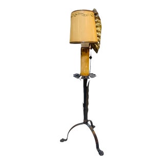 Antique 1920s Wrought Iron Base With Brass Leaf For Sale