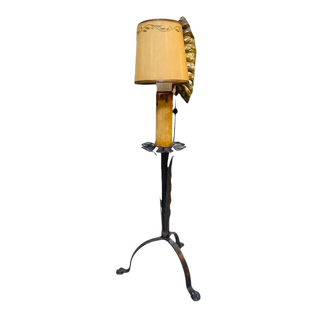 Antique 1920s Wrought Iron Base With Brass Leaf For Sale