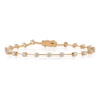 1 Ct Brilliant Cut Diamond Station Tennis Bracelet in 14k Yellow Gold For Sale
