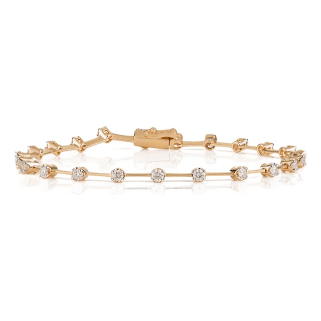 1 Ct Brilliant Cut Diamond Station Tennis Bracelet in 14k Yellow Gold For Sale