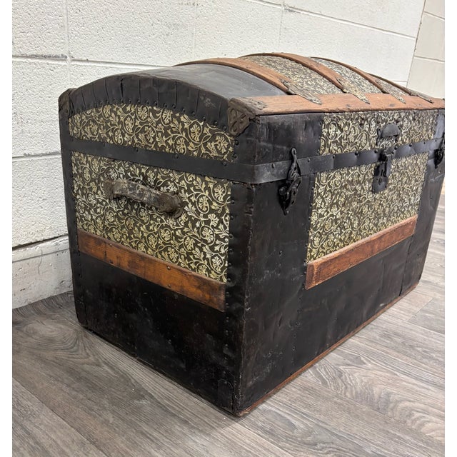 Antique Camel Back Steamer Trunk Chest For Sale - Image 4 of 11