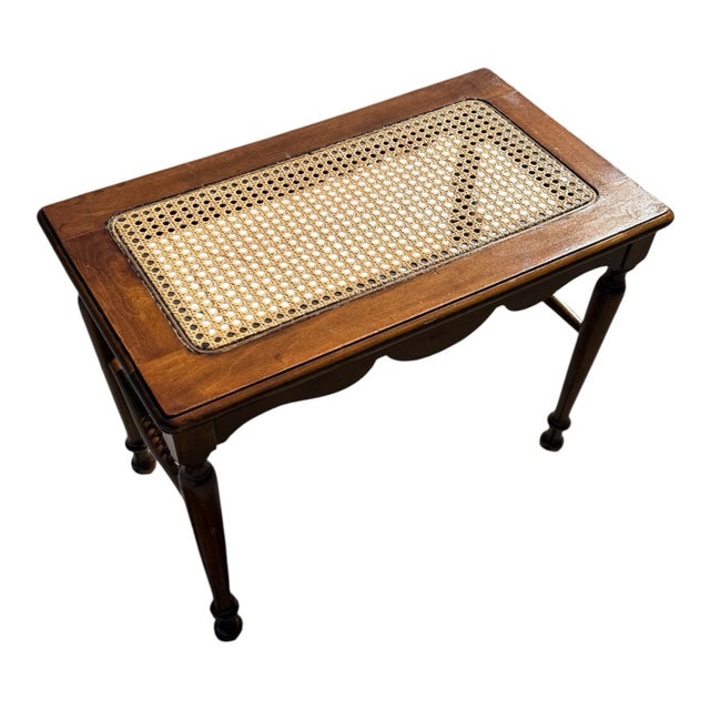Antique Victorian Pre-1930 Caned Bench Woven Cane Seat Piano Hall Bench Wood For Sale - Image 9 of 18