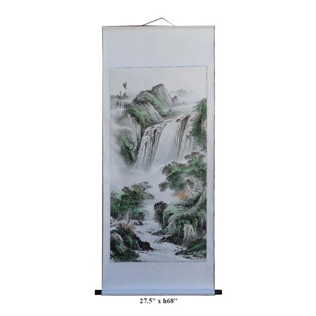 You are looking at a Chinese hand painted mountain & waterfall scenery hanging scroll. Mountain and water view is one of...