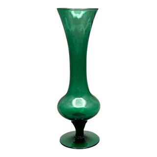 Vintage Italian Empoli Emerald Green Art Glass Bud Vase With Twisted Stem For Sale