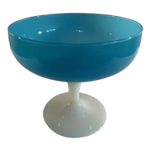 Large Vintage Blue Opaline Glass Compote