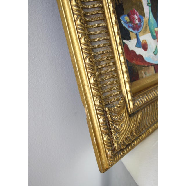 Blue Vintage Semi-Abstract Still Life Painting in Gold Frame For Sale - Image 8 of 9