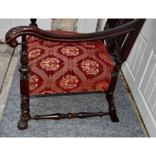 Wood Vintage Carved Throne Chair High Back Renaissance Revival Armchair For Sale - Image 7 of 16