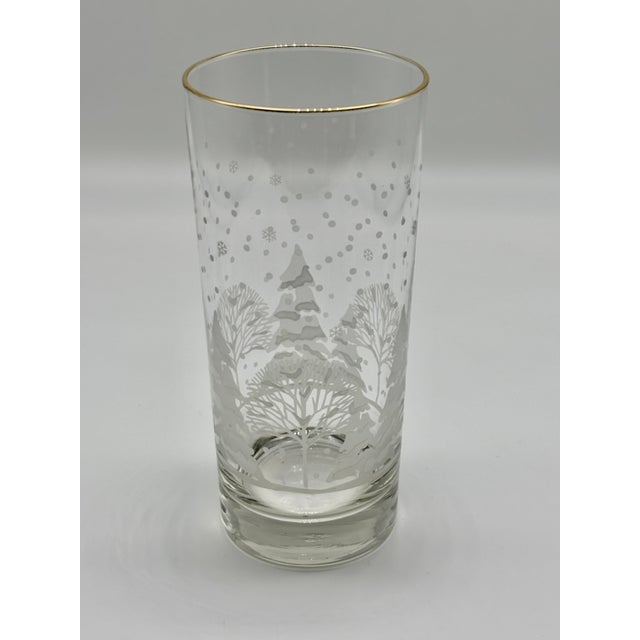Vintage Libbey "Pines" Etched & Gold Rimmed Winter Scene Highball Glasses Set of 4 For Sale - Image 13 of 17