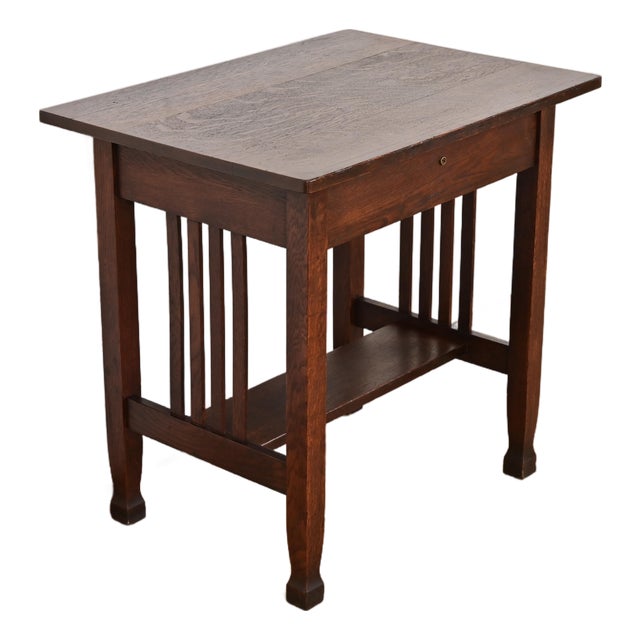 Stickley Brothers Style Antique Mission Oak Arts & Crafts Writing Desk or Library Table, Circa 1910 For Sale