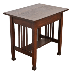 Stickley Brothers Style Antique Mission Oak Arts & Crafts Writing Desk or Library Table, Circa 1910