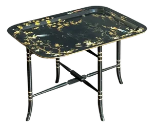 Chinoiserie Papier Mache Tray Table (Tray on Stand) From England