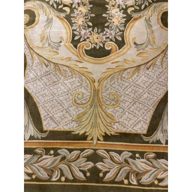 Contemporay Luxury Green Field Medallion Antique European Savonnerie Gallery Rug For Sale In New York - Image 6 of 8