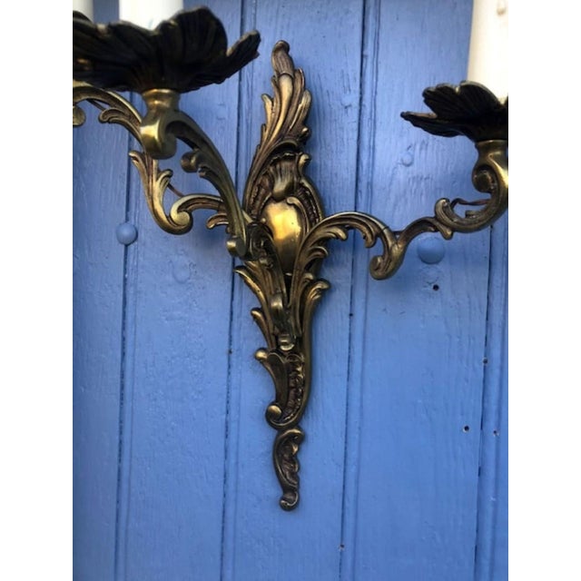 Gold Vintage Rococo French Gilt Bronze Wall Sconces, 1950s, Set of 2 For Sale - Image 8 of 11