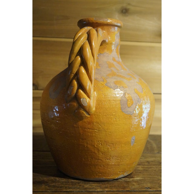 Rustic Rustic French 20th Century Pottery Jug With Yellow Glaze For Sale - Image 3 of 11