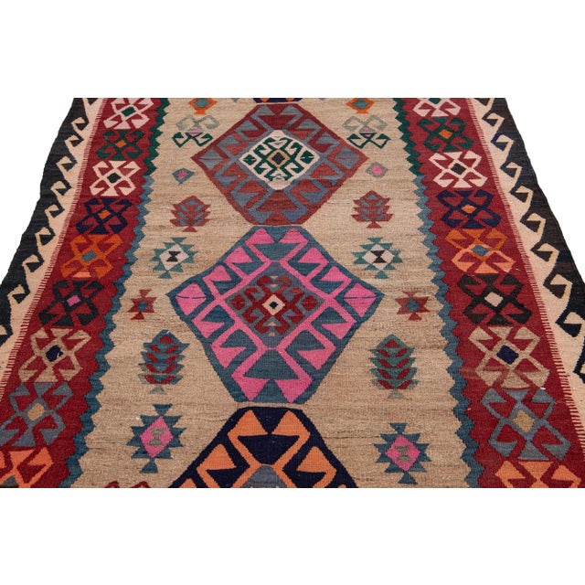 Tribal Vintage Kilim Brown Handmade Flatweave Tribal Motif Wool Runner For Sale - Image 3 of 10