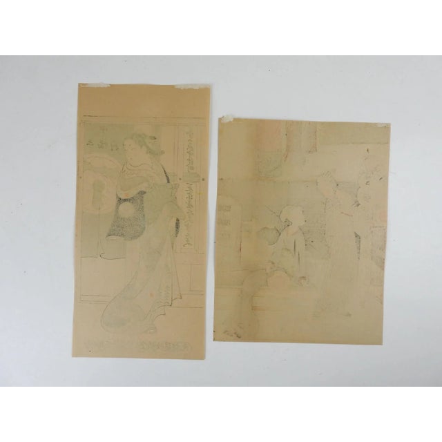 Vintage Japanese Woodblock Beauty & Fan Seller - a Pair For Sale - Image 4 of 5