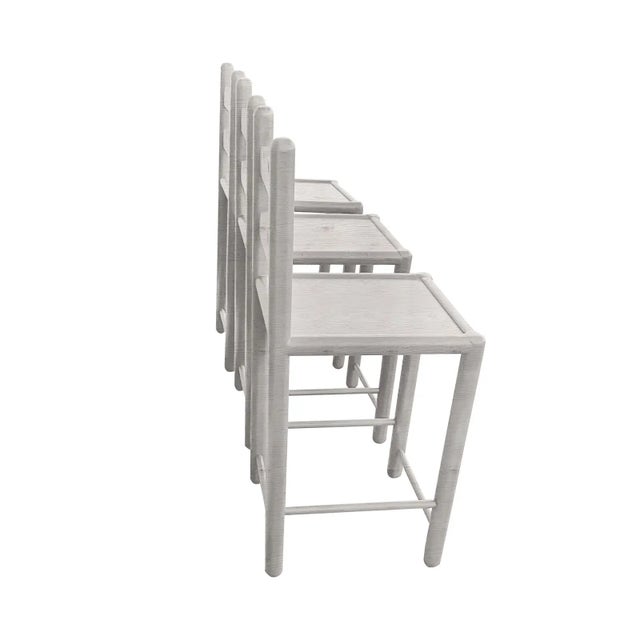 1990s Solid Oak Country French Counter Stools Antique White -Set of 4 For Sale - Image 5 of 5