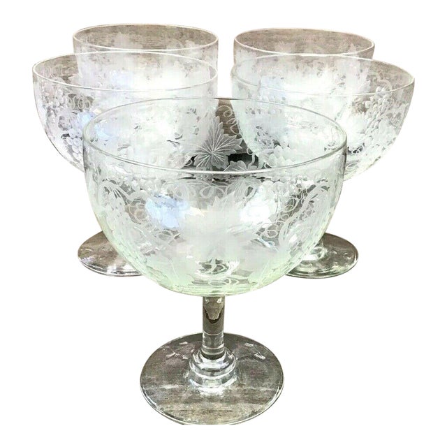 Etched Crystal Grapevine Design Dessert Glasses Set of 5 Chairish