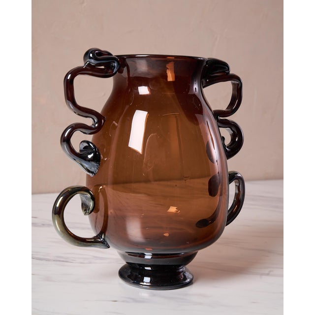 Sculptural Serpintine “Venetian Vase” Decorative Vase by Casa in Amber Handblown Glass For Sale - Image 4 of 17