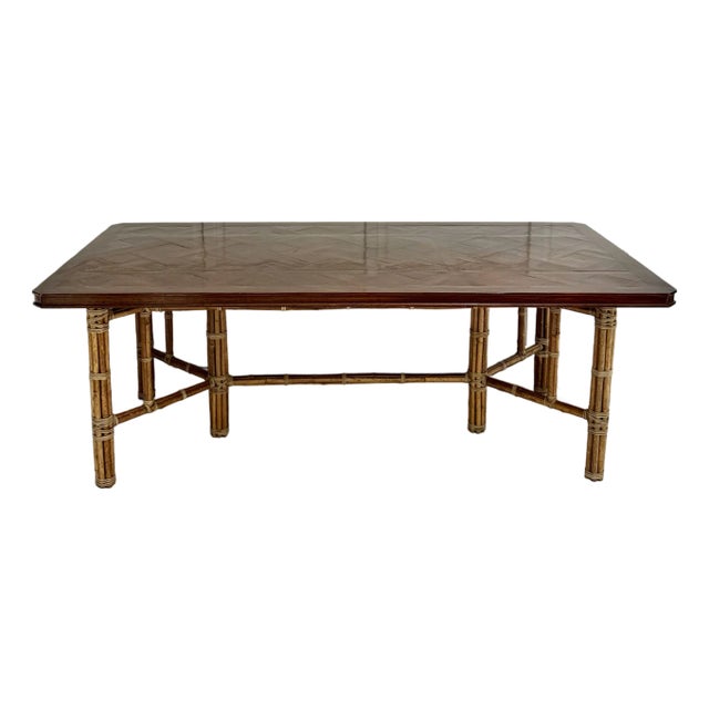Vintage Bundled Bamboo and Lacquered Parquetry Dining Table Atrributed to McGuire For Sale
