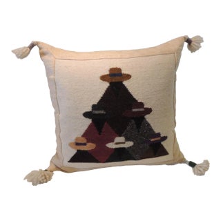 Vintage Ecuadorian Woven Square Decorative Pillow With Tassels For Sale