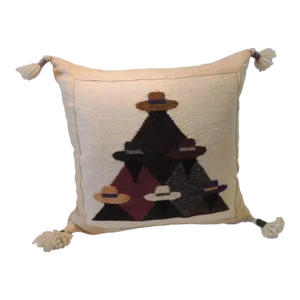 Vintage Ecuadorian Woven Square Decorative Pillow With Tassels