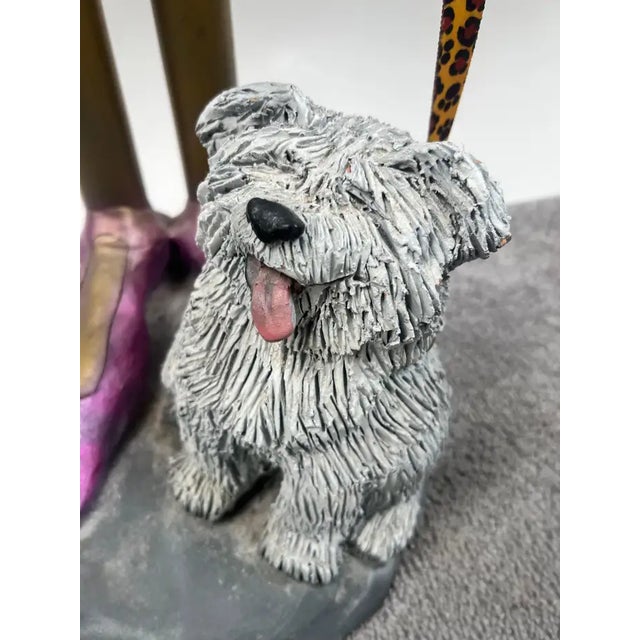 Whimsical Life-Size Metal Sculpture of Stylish Lady With Dog, 5 Ft Tall , Signed 1980's For Sale - Image 10 of 18